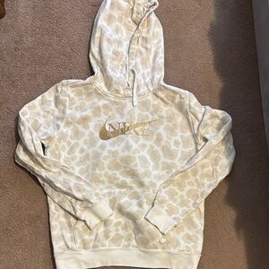 Nike White and Gold Cheetah Print Hoodie